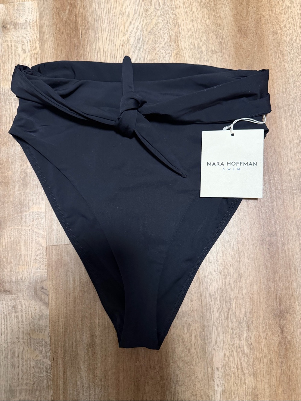 Mara Hoffman Black High-Waist Bikini Bottom with Tie Waist